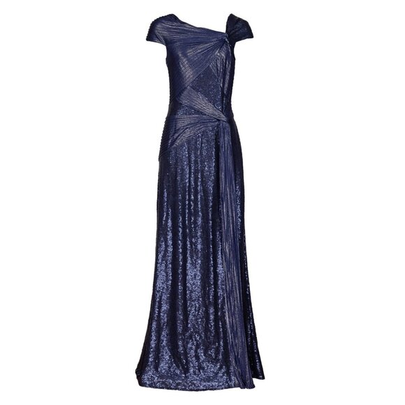 NWT TADASHI SHOJI Parma Sequin Gown in Midnight Blue Draped Maxi Dress S - Picture 1 of 12
